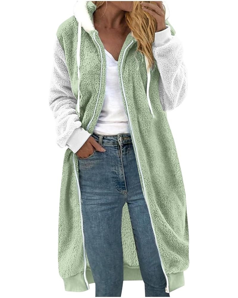 Womens Fuzzy Sherpa Pullover Hoodie Long Zip Up Fleece Jacket Plus Size Tunic Length Hoodies Soft Comfy Sweater Coat 03 Green...