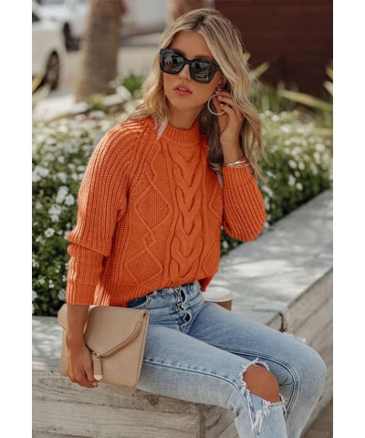 Women's Casual Pullover Sweater Solid Color Ribbed Knit Sweatshirt Long Sleeve Crew Neck Sweater Shirt Pure Orange $22.43 Swe...