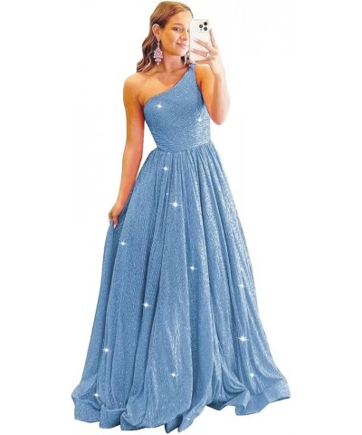 One Shoulder Sequin Prom Dresses 2024 Sparkly Long Ball Gowns A Line Formal Evening Party Gowns Blue $33.60 Dresses