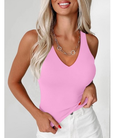 Women’s Sexy Plunge Deep V Neck Backless Sleeveless Tank Double Lined Tank Tops Pink $12.74 Tops