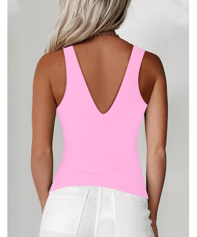 Women’s Sexy Plunge Deep V Neck Backless Sleeveless Tank Double Lined Tank Tops Pink $12.74 Tops