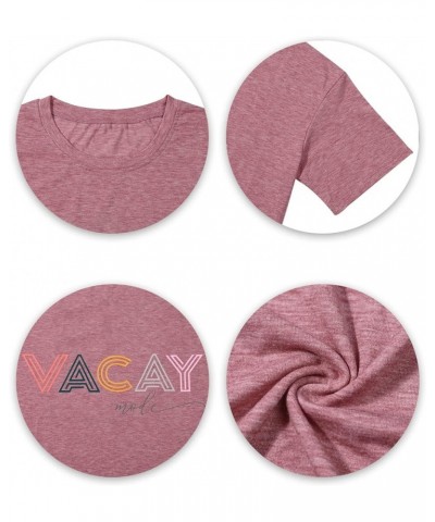 Vacay Mode Shirt Women Beach Vacation T-Shirt Funny Letter Printed Tshirt Causal Loose Short Sleeve Tee Tops Pink $11.28 T-Sh...