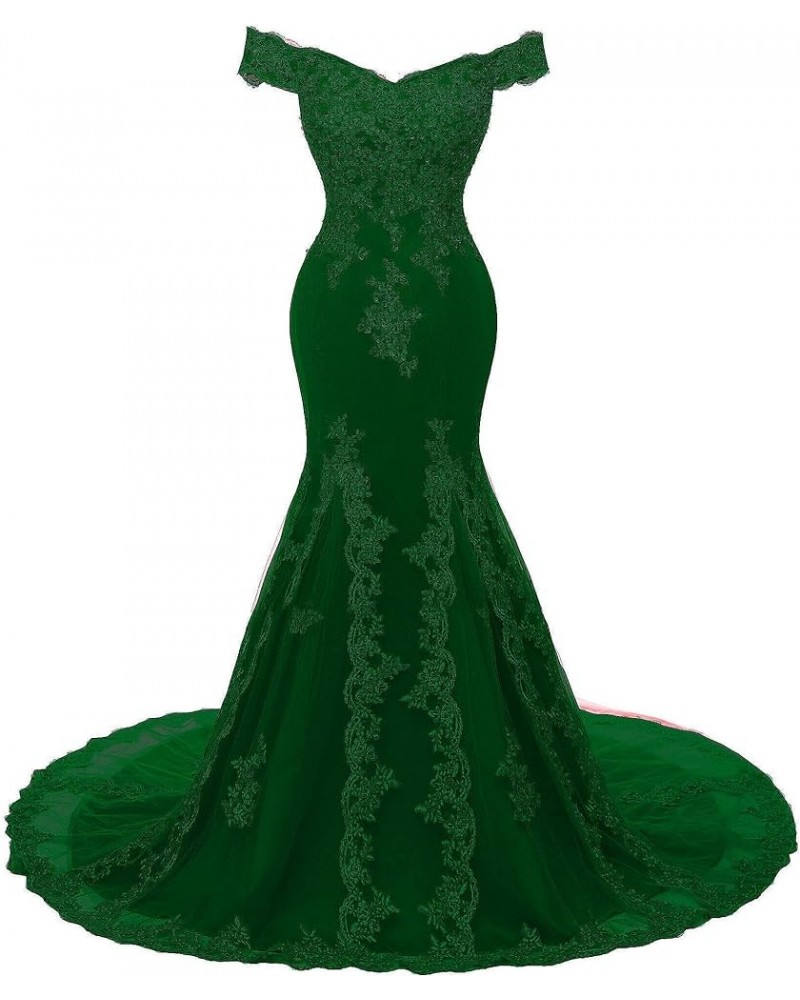 Off Shoulder Mermaid Long Lace Beaded Prom Dress Corset Evening Gowns Emerald Green $50.92 Dresses