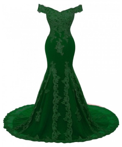 Off Shoulder Mermaid Long Lace Beaded Prom Dress Corset Evening Gowns Emerald Green $50.92 Dresses