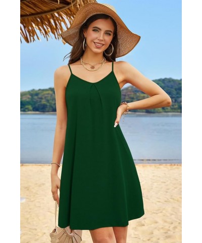 Women's 2024 Summer Casual Beach Dresses Cover Ups Floral V Neck Spaghetti Strap Backless Mini Sun Dress Dark Green $12.32 Sw...