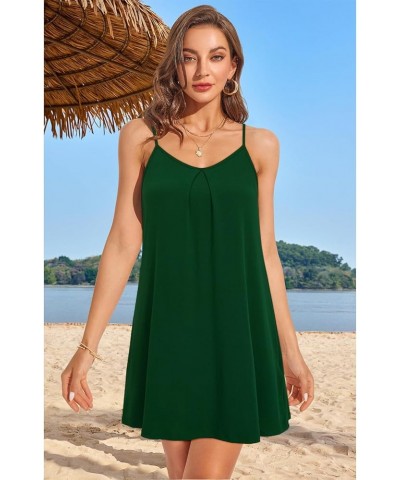 Women's 2024 Summer Casual Beach Dresses Cover Ups Floral V Neck Spaghetti Strap Backless Mini Sun Dress Dark Green $12.32 Sw...