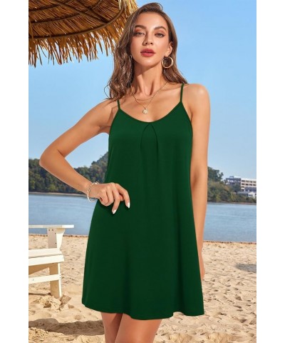 Women's 2024 Summer Casual Beach Dresses Cover Ups Floral V Neck Spaghetti Strap Backless Mini Sun Dress Dark Green $12.32 Sw...