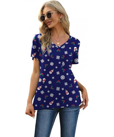 Women's Short Sleeve Pajama Sets with Pockets Casual V Neck 2 Piece Lounge Sets S-3XL Christmas Blue $13.06 Sleep & Lounge