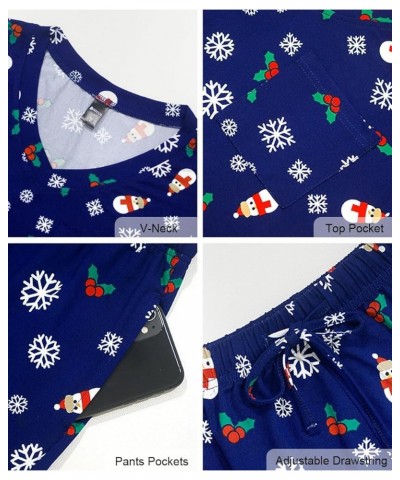 Women's Short Sleeve Pajama Sets with Pockets Casual V Neck 2 Piece Lounge Sets S-3XL Christmas Blue $13.06 Sleep & Lounge