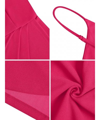 Women's Sleeveless Spaghetti Strap V Neck Tulip Hem Ruched Party Cocktail Bodycon Short Dress Rose Red $22.50 Dresses