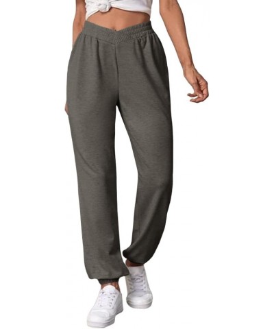 Women's Crossover High Waisted Sweatpants Athletic Fit Joggers Pants Baggy Lounge Wear with Pockets Dark Grey $15.36 Activewear