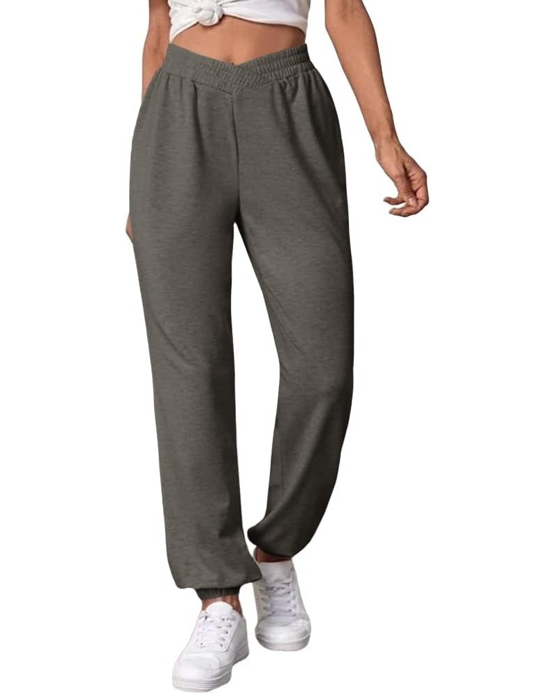 Women's Crossover High Waisted Sweatpants Athletic Fit Joggers Pants Baggy Lounge Wear with Pockets Dark Grey $15.36 Activewear