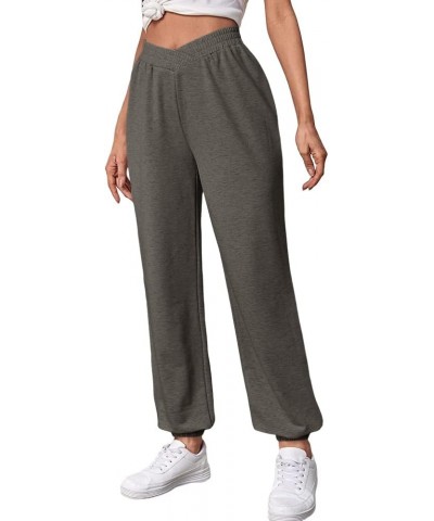 Women's Crossover High Waisted Sweatpants Athletic Fit Joggers Pants Baggy Lounge Wear with Pockets Dark Grey $15.36 Activewear