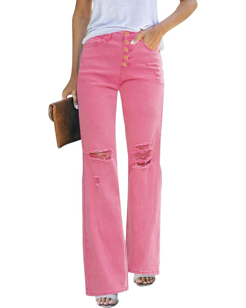 High Waisted Ripped Flare Jeans for Women Distressed Bell Bottom Jeans Wide Leg Pants Z1 Candy Pink $21.12 Jeans