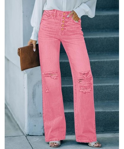 High Waisted Ripped Flare Jeans for Women Distressed Bell Bottom Jeans Wide Leg Pants Z1 Candy Pink $21.12 Jeans