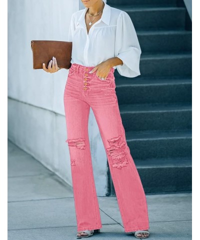 High Waisted Ripped Flare Jeans for Women Distressed Bell Bottom Jeans Wide Leg Pants Z1 Candy Pink $21.12 Jeans