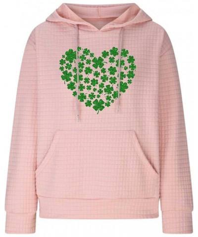 Women's Waffle Hoodie Sweatshirt St. Patrick's Day Long Sleeve Drawstring Pullover Loose Fit Cozy Tops With Pocket 05-pink $1...