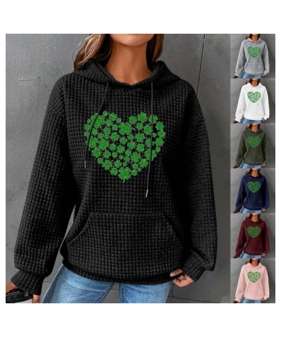 Women's Waffle Hoodie Sweatshirt St. Patrick's Day Long Sleeve Drawstring Pullover Loose Fit Cozy Tops With Pocket 05-pink $1...