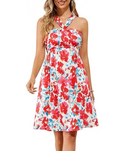 Women's Summer Flowy A Line Floral Sundress Criss Cross Halter Neck Beach Dress 2024 Floral-1 $17.22 Dresses