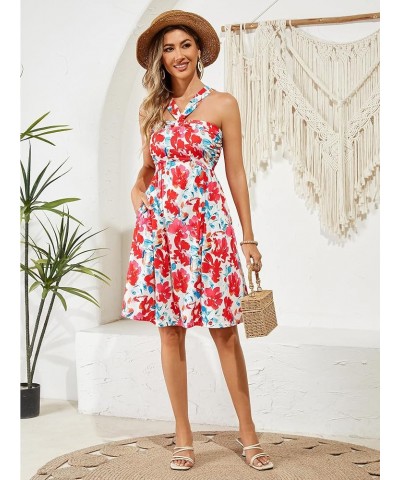 Women's Summer Flowy A Line Floral Sundress Criss Cross Halter Neck Beach Dress 2024 Floral-1 $17.22 Dresses