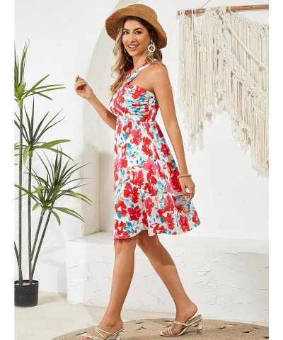 Women's Summer Flowy A Line Floral Sundress Criss Cross Halter Neck Beach Dress 2024 Floral-1 $17.22 Dresses