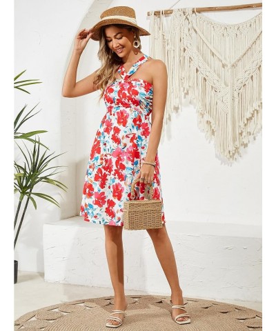 Women's Summer Flowy A Line Floral Sundress Criss Cross Halter Neck Beach Dress 2024 Floral-1 $17.22 Dresses