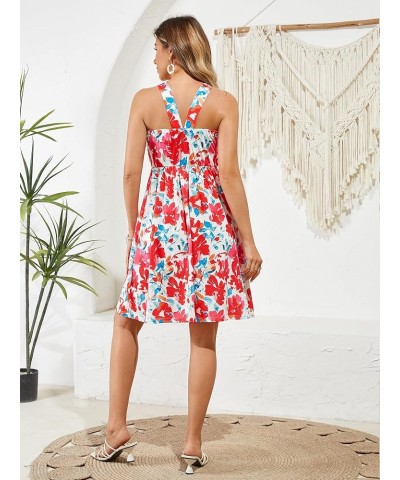 Women's Summer Flowy A Line Floral Sundress Criss Cross Halter Neck Beach Dress 2024 Floral-1 $17.22 Dresses