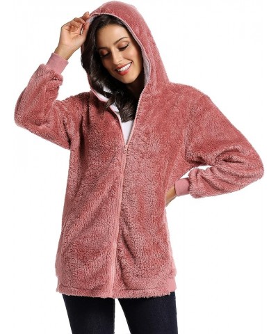 Fleece Coat for Women,Women's Oversized Zip Up Hooded Jacket Winter Plus Size Sherpa Coat Apink $23.93 Jackets