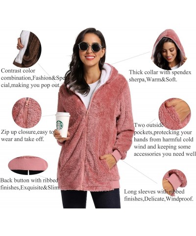 Fleece Coat for Women,Women's Oversized Zip Up Hooded Jacket Winter Plus Size Sherpa Coat Apink $23.93 Jackets