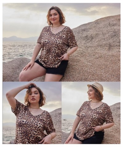 Plus Size Tops for Women V/Round Neck Summer Tops E662-leopard Print $13.74 Tanks