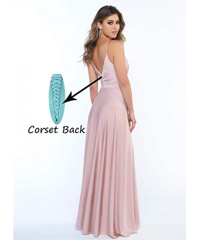 Women's V Neck Satin Bridesmaid Dresses with Slit Spaghetti Straps Formal Prom Gowns with Pockets MDPM96 Lavender $34.79 Dresses