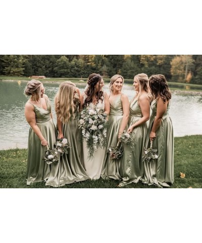 Women's V Neck Satin Bridesmaid Dresses with Slit Spaghetti Straps Formal Prom Gowns with Pockets MDPM96 Lavender $34.79 Dresses