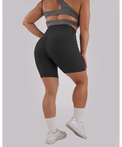 Womens 5" Crossover Workout Shorts High Waisted Ribbed Butt Lift Biker Running Compression Yoga Shorts Black $11.72 Activewear