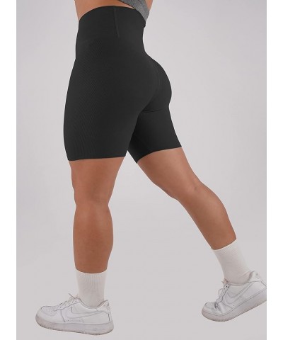 Womens 5" Crossover Workout Shorts High Waisted Ribbed Butt Lift Biker Running Compression Yoga Shorts Black $11.72 Activewear