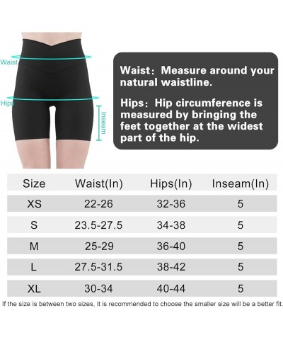 Womens 5" Crossover Workout Shorts High Waisted Ribbed Butt Lift Biker Running Compression Yoga Shorts Black $11.72 Activewear