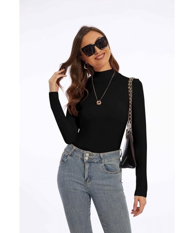 Mock Turtleneck Long Sleeve Basic Tops for Women Going Out Undershirts Trendy Clothes Black $6.78 Underwear