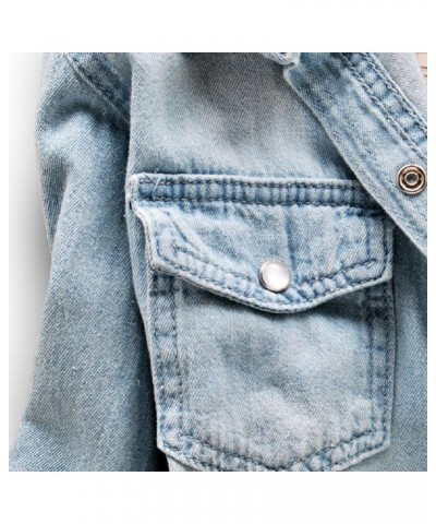 Women's Long Sleeve Double Pocket Slim-fit Jean Denim Shirt Dark Blue $20.29 Blouses