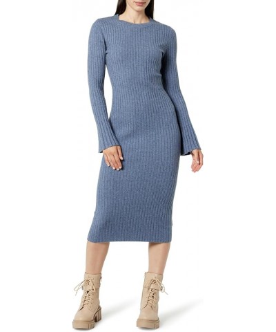 Women's Fernanda Bell Sleeve Ribbed Sweater Dress Dusty Blue $31.73 Sweaters