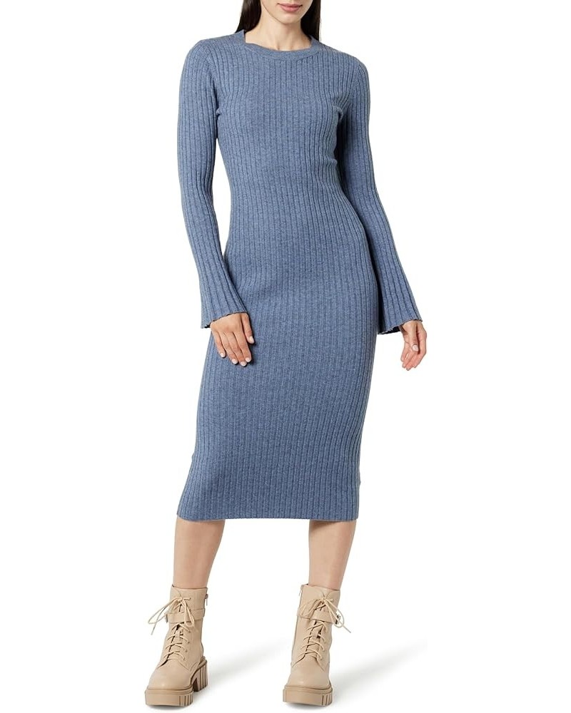 Women's Fernanda Bell Sleeve Ribbed Sweater Dress Dusty Blue $31.73 Sweaters