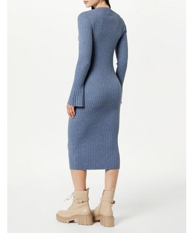 Women's Fernanda Bell Sleeve Ribbed Sweater Dress Dusty Blue $31.73 Sweaters