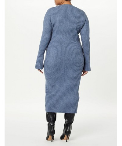 Women's Fernanda Bell Sleeve Ribbed Sweater Dress Dusty Blue $31.73 Sweaters