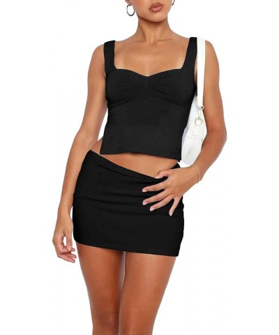 2 Piece Outfits for Women, Y2K Crop Tank Top Side Split Backless Going Out Cami Top and Bodycon Mini Skirt Set Black $14.83 S...