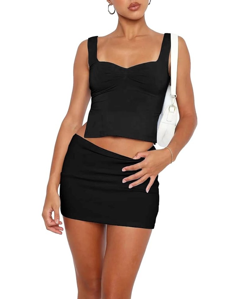 2 Piece Outfits for Women, Y2K Crop Tank Top Side Split Backless Going Out Cami Top and Bodycon Mini Skirt Set Black $14.83 S...