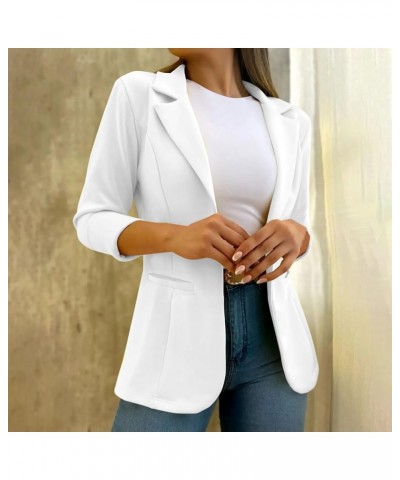 Womens Casual Blazers Pockets Long Sleeve Open Front Work Office Jackets Cardigan Lapel Blazer Suit Outwear for Bussiness Whi...