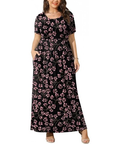 Women Summer XL-6X Plus Size Maxi Dress Long Dresses with Pockets Fl Gypsophila Black $16.81 Dresses