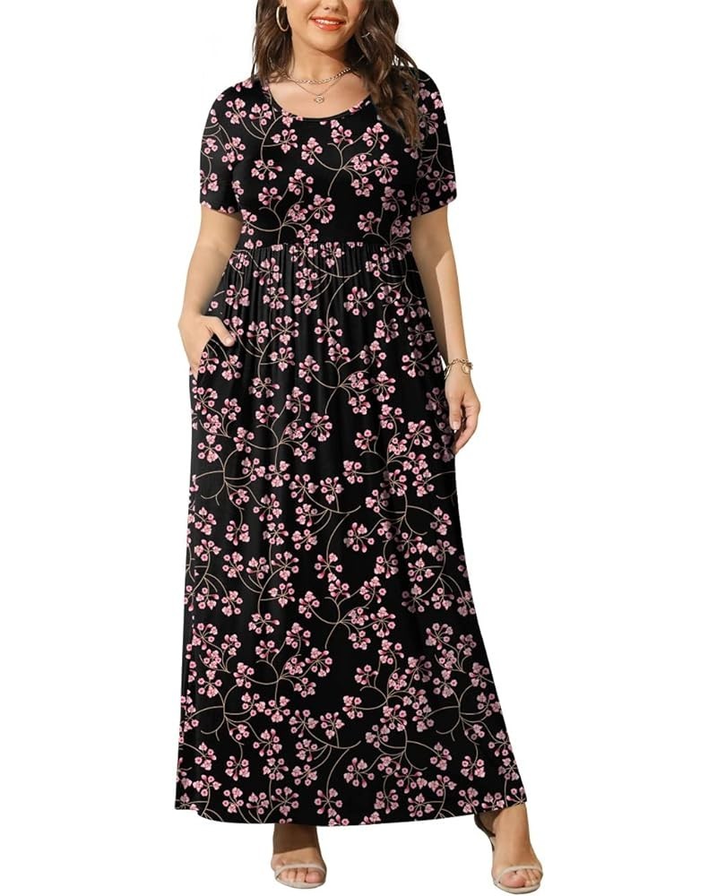 Women Summer XL-6X Plus Size Maxi Dress Long Dresses with Pockets Fl Gypsophila Black $16.81 Dresses