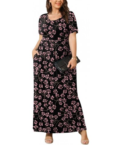 Women Summer XL-6X Plus Size Maxi Dress Long Dresses with Pockets Fl Gypsophila Black $16.81 Dresses