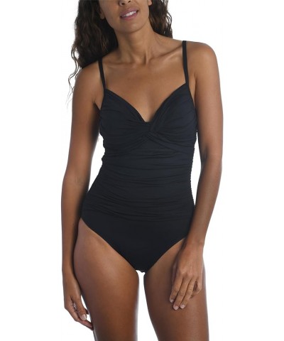 Women's Standard Island Goddess Over The Shoulder One Piece Swimsuit Blk $40.90 Swimsuits