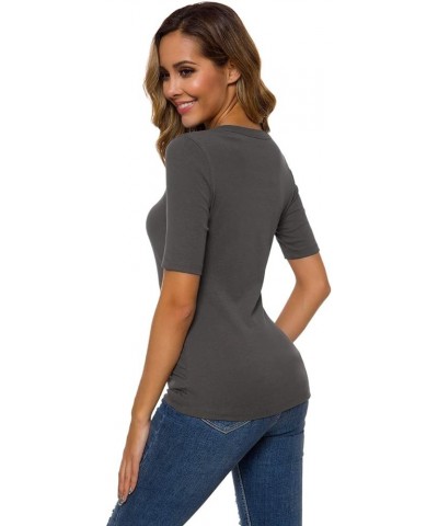 Womens Square U Neck Short Sleeve Basic Tee Tops Fitted Cotton T-Shirts for Summer Winter Layer 39962 Gray $11.59 T-Shirts