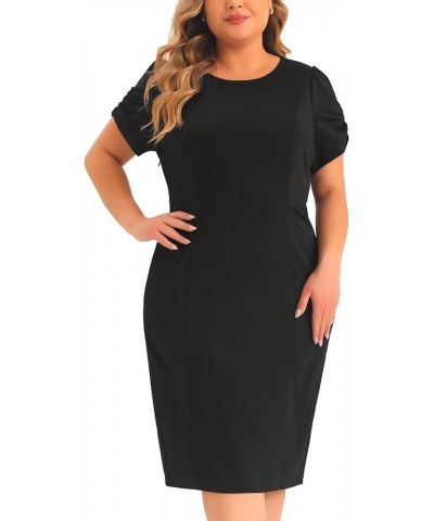 Plus Size Dress for Women Short Sleeve Above The Knee Sheath Dress Office Wear to Work Dresses Black $20.13 Dresses